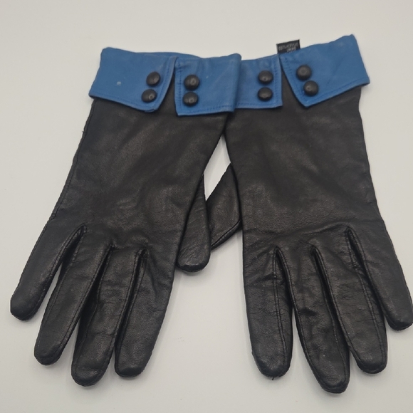 Black Blue Soft 100% Leather Lined Gloves L - Picture 2 of 5